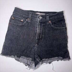 Levi's Black High Rise Mini Jean Shorts Size 25 Black Distressed Raw Hem Cutoff